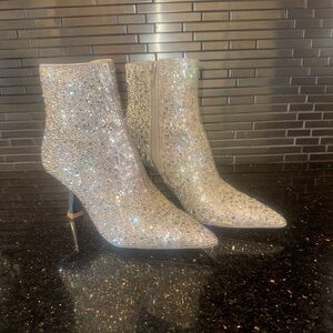 Steve Madden Silver Crystal Embellished Pointed Toe Booties